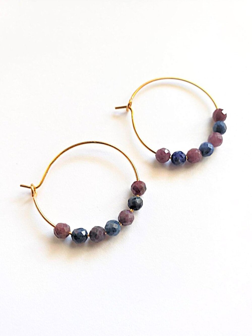 Raw Ruby & Sapphire gold stainless steel hoop earrings
